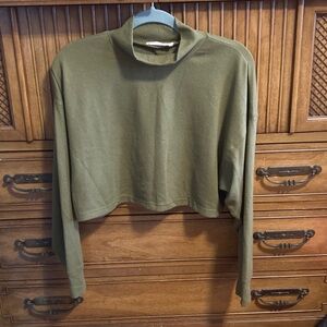 Double Zero Olive Cropped Turtleneck Top